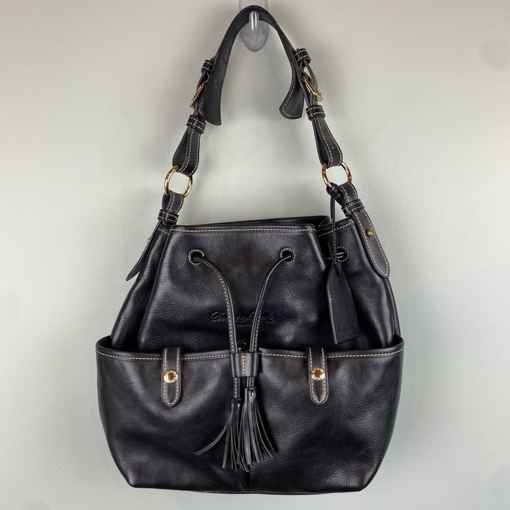 Dooney & Bourke black leather Florentine Large drawstring shoulder purse